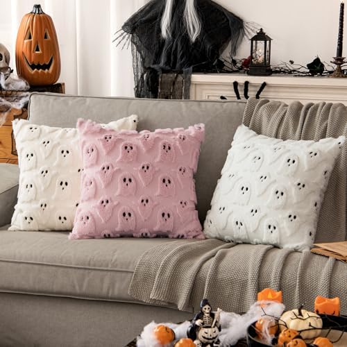 MIULEE Cream White Halloween Pillow Covers Cute Ghost Decor Set of 2 18x18