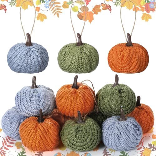 Knitgrip 12 Pcs Fall Pumpkin Hanging Ornaments Mini Tree Decor, Earth Tone