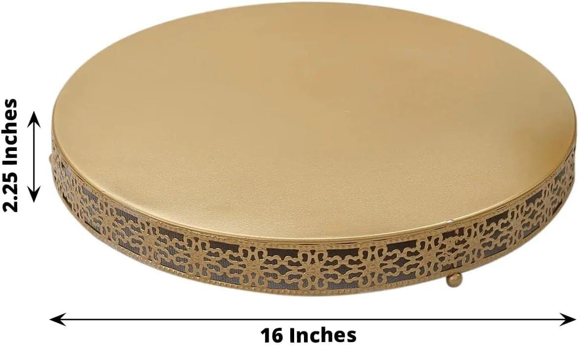 in Metal Fleur De Lis Round Cake Stand Dessert Display Pedestal / Gold / 16 Inch