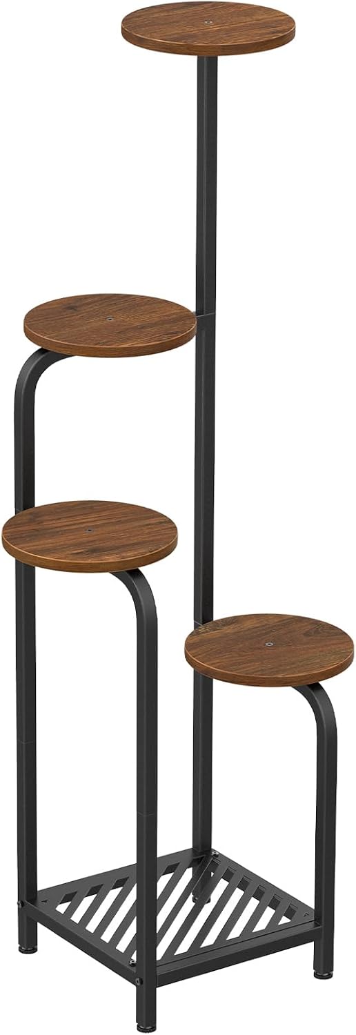 TOSKING Tall 5-Tier Corner Plant Stand Indoor, Anti-Tip,Brown & Black,47in | Plywood trays,wide base and heavy-duty