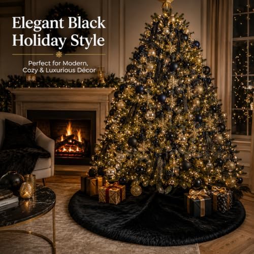 AOGU 36 Inch Black Christmas Tree Skirt, Faux Fur Halloween Tree Skirt