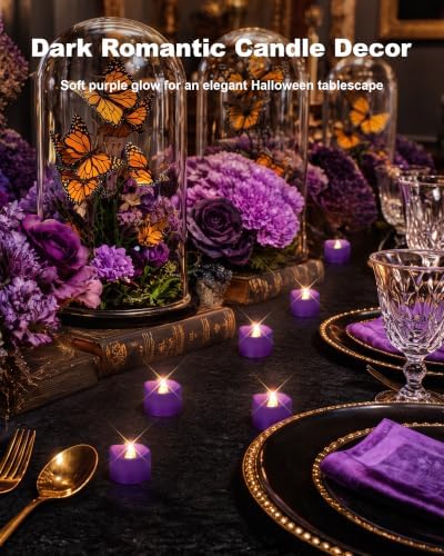 Homemory 12-Pack Purple Flameless Battery Tea Light Candles, 200+ Hours