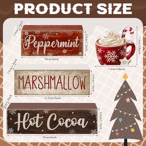 Moucuny 4 Pcs Hot Cocoa Wooden Signs Farmhouse Tiered Tray Decor