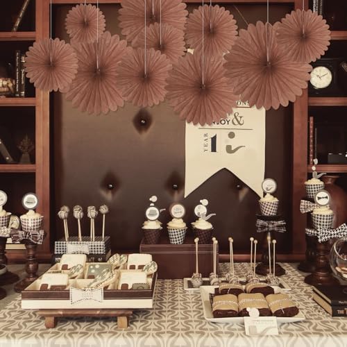 20 Pcs Deep Brown Hanging Paper Fan, Hanging Honeycomb Round Paper Fans for Weddings, Birthdays, Christmas, Baby Showers, Classroom, Events Ceiling Party Supplies Decorations