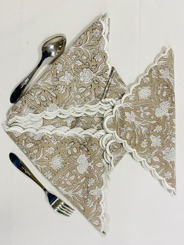 Ridhi Hand Block Print Cloth Napkins, Taupe, 18x18 in, Set of 4