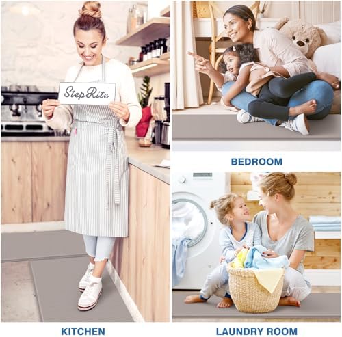 StepRite Kitchen Mats for Floor, 2-Piece Anti-Fatigue Kitchen Rugs, Khaki