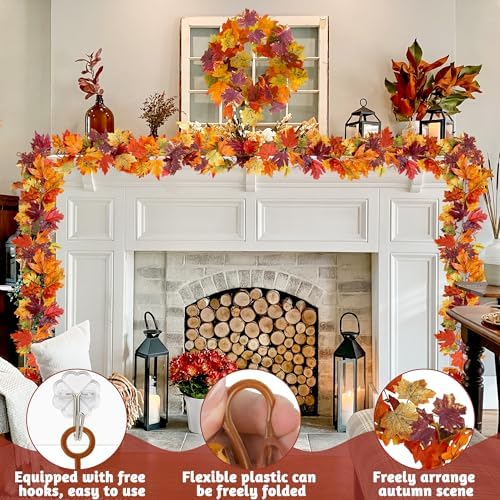 4Pack 23.6FT Fall Leaves Garland for Thanksgiving Wedding Fall Decorations