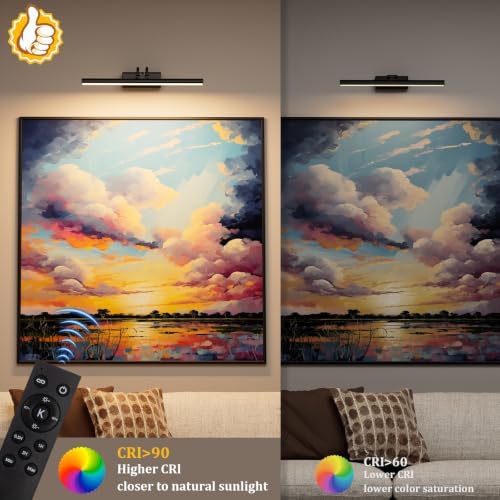 Battery Operated Picture Light for Wall, 13.8'', Black, RF Remote Control