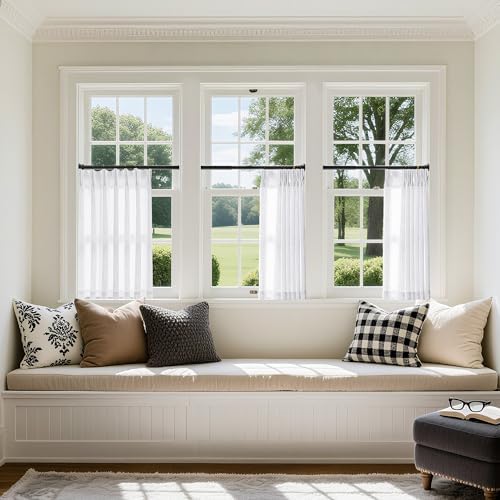 TWODRAPES Pinch Pleated White 36 Inch Length Kitchen Curtains 2 Panels Set