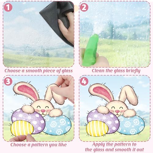 37 PCS Easter Decor, 4 Sheets Easter Window Clings, 9.84 x 13.78 Inch Spring Decorations with Bunnies Eggs Designs, Double-Sided Bunny Stickers for Window Glass Home Office Spring Party Decor