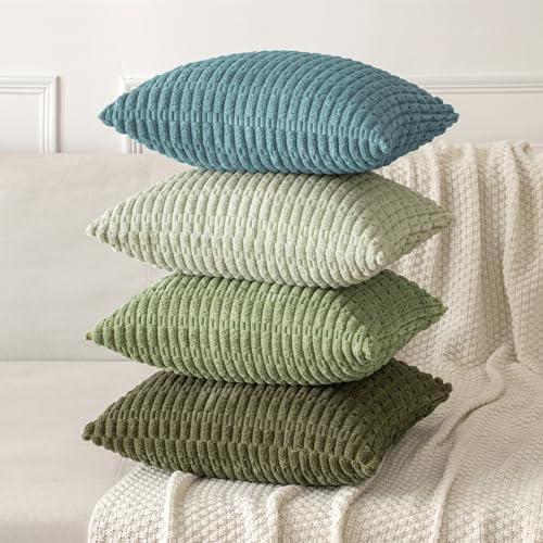 MIULEE Corduroy Decorative Throw Pillow Covers 18x18 Coastal Blue Pack of 2