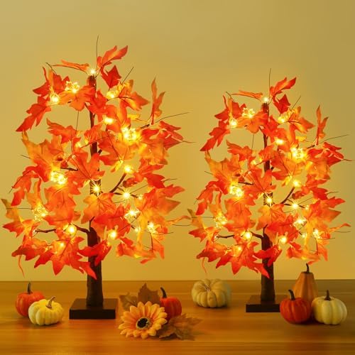 Joyhalo 2 Pack 23.5 Inch Fall Trees with Lights