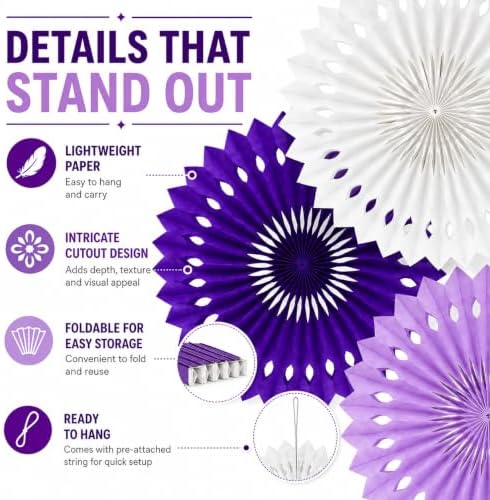 Purple White Hanging Honeycomb Round Paper Fans Halloween Decoration Kit for Baby Boy Shower Birthday Wedding Under The Purple Theme Photo Booth Backdrops Paper Party Supplies 11 Count