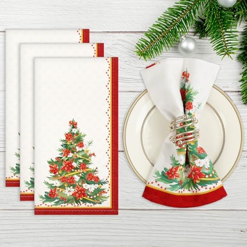 Christmas Tree Floral Cotton Cloth Napkins, 18×18 in, Set of 6