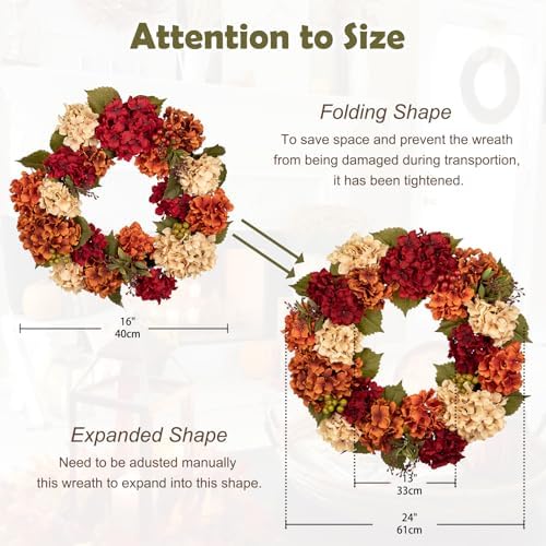 Fall Wreaths for Front Door 24 inch Autumn Wreath with Hydrangeas Berries