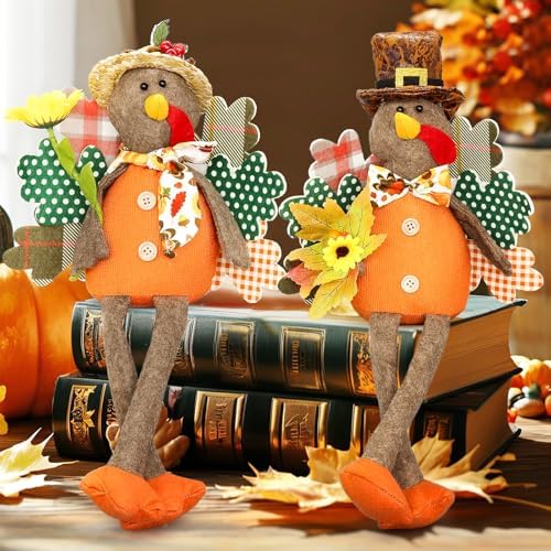 Lovinland 2 Pack Stuffed Animal Turkey Doll Thanksgiving Table Decoration