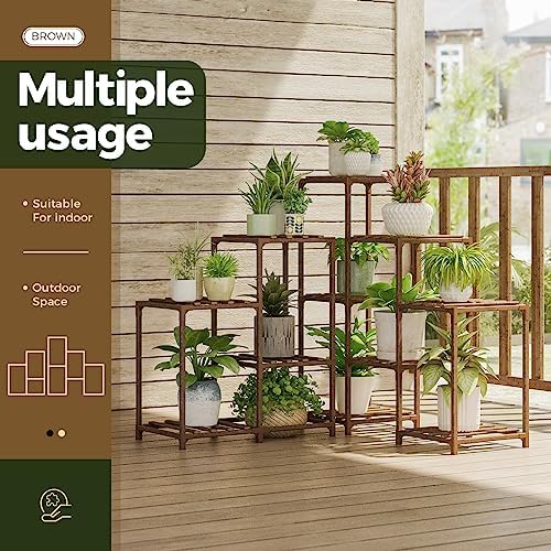 Bamworld Plant Stand Indoor Outdoor Corner Shelf 11 Potted Large Holder