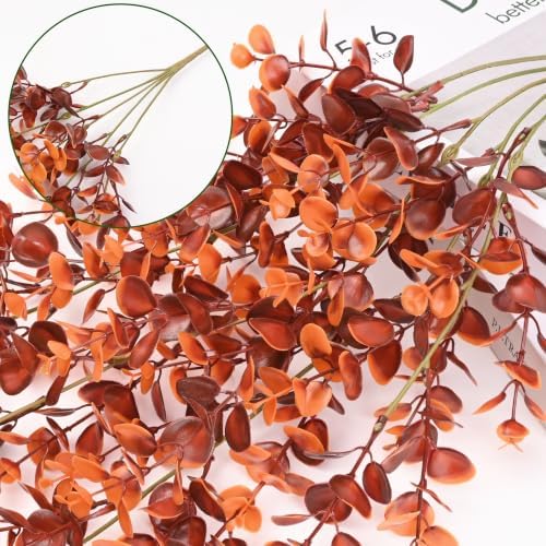 Waipfaru 4Pcs Fake Hanging Plants, Red-Brown Eucalyptus Fake Vines Ivy