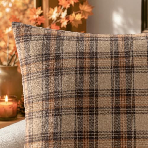 MIULEE Fall Plaid Pillow Covers Scottish Tartan 20x20 Camel Brown