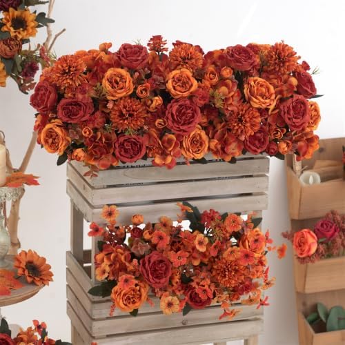2 Pcs Fall Artificial Peony Hydrangea Bouquet, Burnt Orange Red Silk Faux Flower, Autumn Faux Floral Arrangements for Wedding Table Centerpiece Thanksgiving Halloween Farmhouse Indoor Outdoor Decor