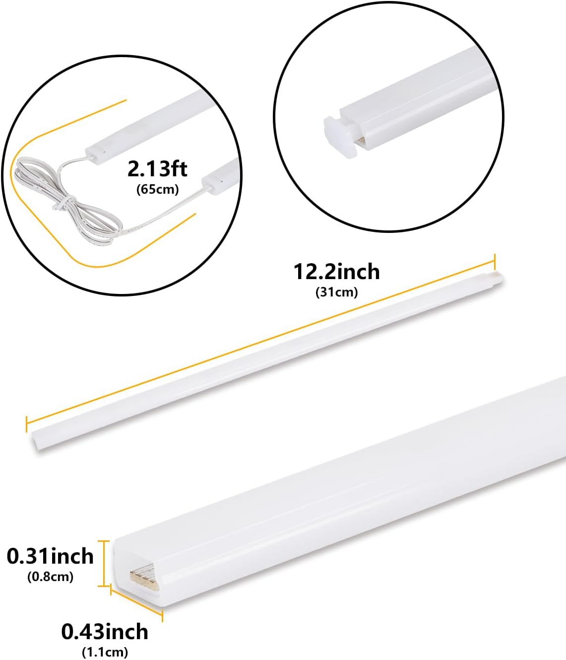 Cefrank Under Cabinet Lighting, 6-Pack 12" Linkable LED Light Bars 3000K | Warm White 1200LM • Plug-in • CRI90+ •