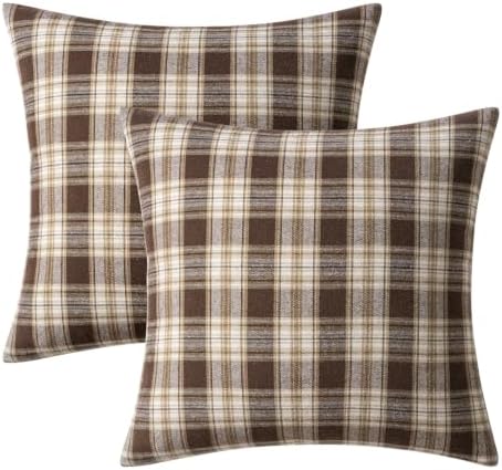 MIULEE Fall Plaid Pillow Covers Scottish Tartan 18x18 Chocolate Brown