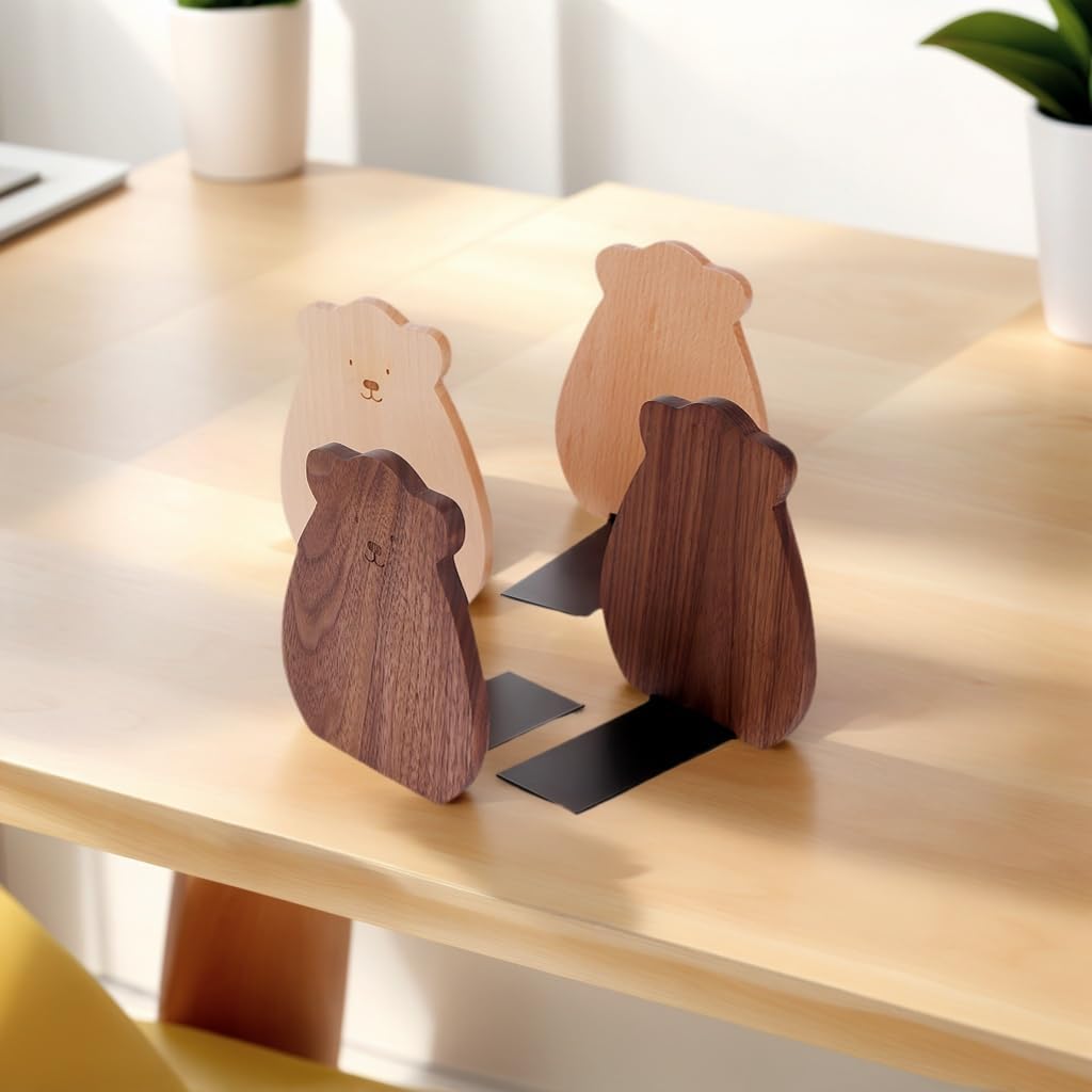 Bear-Shaped Book Ends / Black Walnut Wood Bear