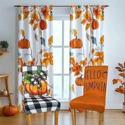 6 Pcs Fall Chair Covers for Dining Room, Thanksgiving Stretch Removable Dining Chair Cover Set of 6, Autumn Pumpkin Truck Chair Slipcovers Seat Protector for Fall Restaurant Decor