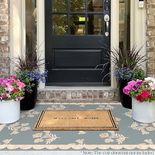 3x5 Floral Entry Rug - Small Washable Indoor Outdoor Mats for Front Door Non-Slip Porch Rug Blue Boho Farmhouse