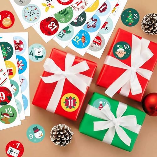 16 Sheets Christmas Advent Calendar Stickers - Number Stickers 1-25 with Christmas Theme,Christmas Countdown Stickers Christmas Stickers for Gifts Sealing Envelopes Crafts Christmas Decorations