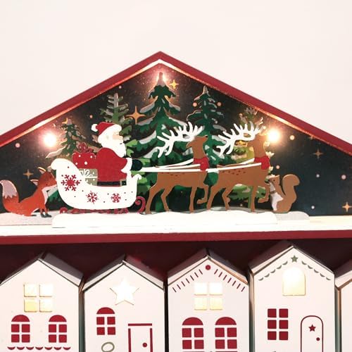 Extra-Large Wooden Advent Calendar 2025 with LED Lights, Christmas Countdown Calendar, House-Shaped Drawers for Kids and Adults, Reusable Holiday Decoration, 24-Day Xmas Countdown Box