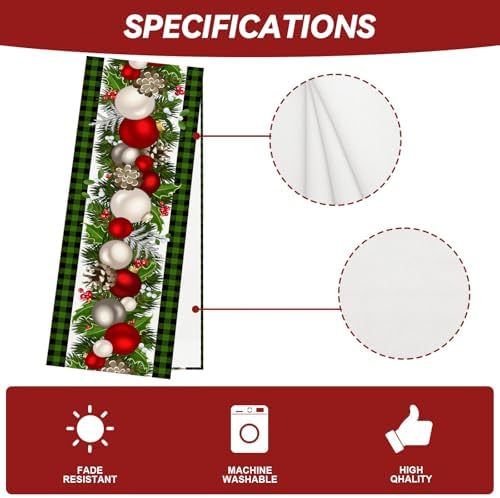 Jiudungs Christmas Table Runner, Xmas Holiday Decorations for Home Decor