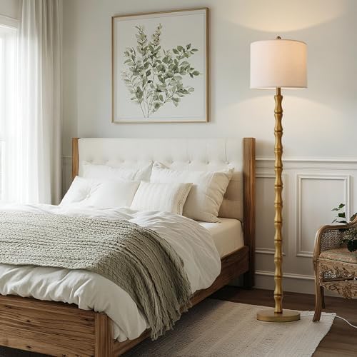 BOBOMOMO 62" Rustic Floor Lamp, Retro Farmhouse Standing Lamp with Rotary Switch, Resin Antique Gold Floor Lamp for
