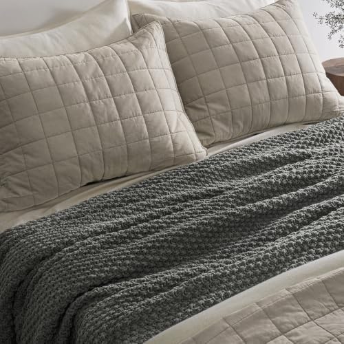 EVERGRACEHOME Chunky Chenille Knit Throw Blanket, 90 x 90, Charcoal Gray
