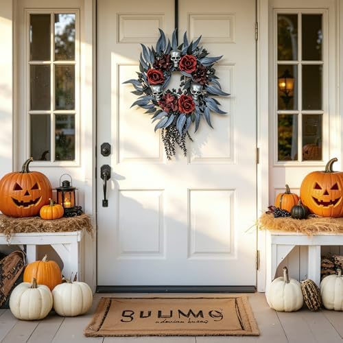 22" Halloween Wreath for Front Door, Gothic Halloween Decor Indoor