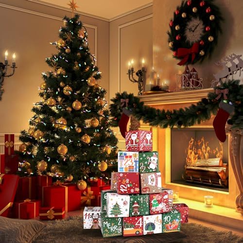 ONESING 24 Pcs DIY Christmas Advent Calendar Boxes for 2026, 24 Days Countdown Calendar Gift for Adults and Kids Christmas Cardboard Number Boxes Make & Fill Your Own Advent Calendar Boxes Lovely Xmas Party Present
