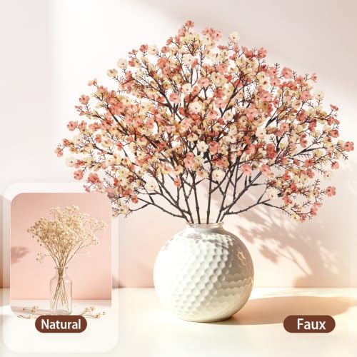6Pcs Baby's Breath Artificial Flowers, Silk Gypsophila Stems, Beige Brown
