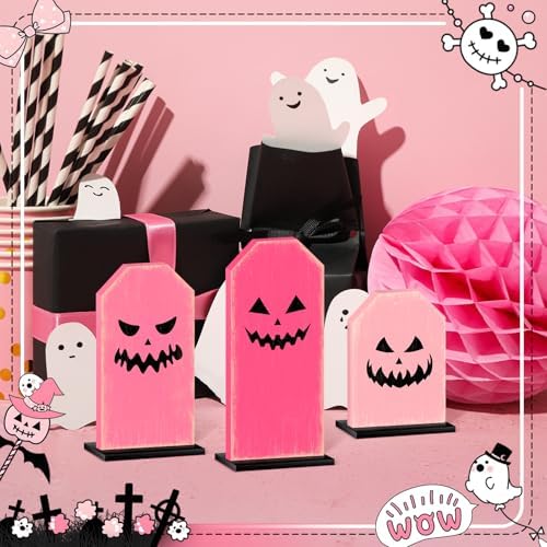 Britimes Halloween Ghost Tray Decor Sign, 3 Pack, Wooden, Table Signs