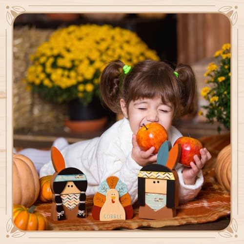 Colingmill 3 Pcs Thanksgiving Decorations Wooden Turkey Pilgrim Table Sign