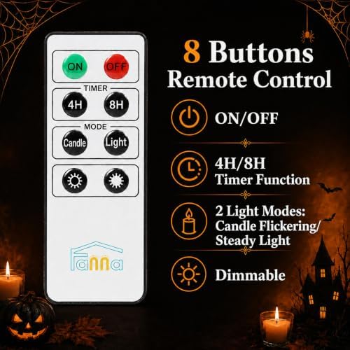Fanna Real Wax Ghost Flameless Taper Candles with Remote for Halloween