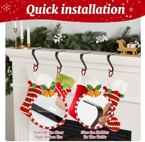 Christmas Stocking Holders for Mantle Set 4, Non-Slip Fireplace Hooks