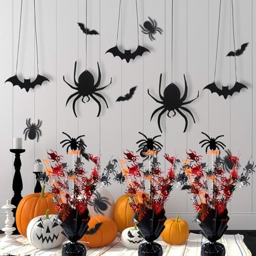 FUBININA 6 Pack Halloween Table Decoration Party Centerpieces Spider Gleam 'N Metallic Foil Spray Glitter Halloween Centerpiece Table Centerpieces Decor for Birthday Party Supplies, Black Orange Red