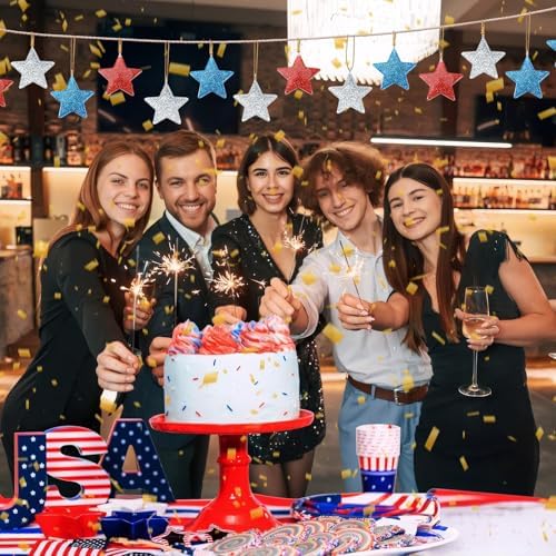 48PCS Mini Resin Patriotic Star Ornaments 4th of July Hanging Decor