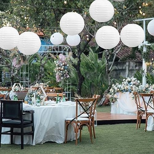 BEISHIDA 10 Inch White Paper Lanterns 6 Packs Hanging Round Chinese Lantern