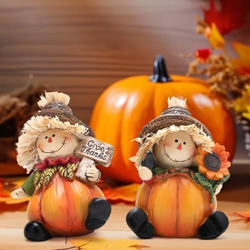 Hodao 2 PCS Fall Harvest Scarecrow Decoration, Thanksgiving Centerpiece