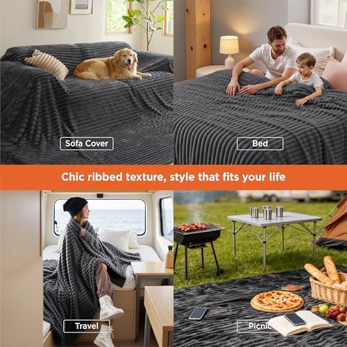Bedsure Extra Soft Large Fleece Blanket for Bed Grey 120"x120"