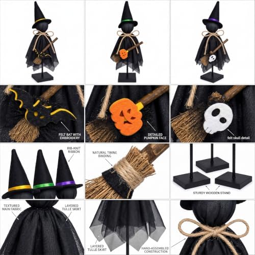 NEROSUN 3 Pcs Lighted Halloween Table Witch Figurines Decor