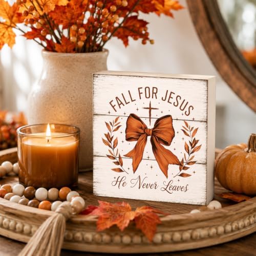Fall For Jesus He Never Leaves Sign | Large Bow Wreath Wall Art
