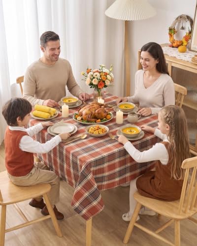 Fall & Thanksgiving Tablecloth Square, Tartan Plaid, 60x60 Inch