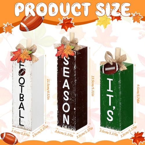 Redbaker 3 Pcs Football Fall Decor, Football Wooden Centerpieces for Table